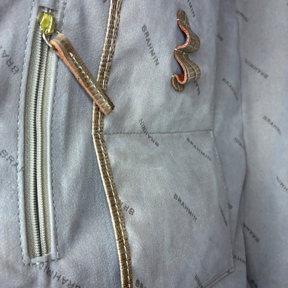 Brahmin Medium Asher Cabana Vineyard Stripe Crocodile Embossed Leather Tote Bag - Picture 8 of 15